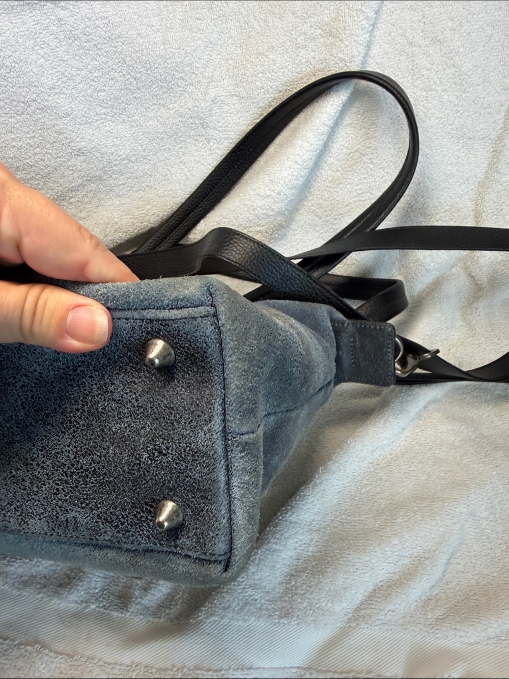Harley-Davidson Blue- Grey Suede Shoulder Bag with Studs Charm crossbody strap - Picture 7 of 11